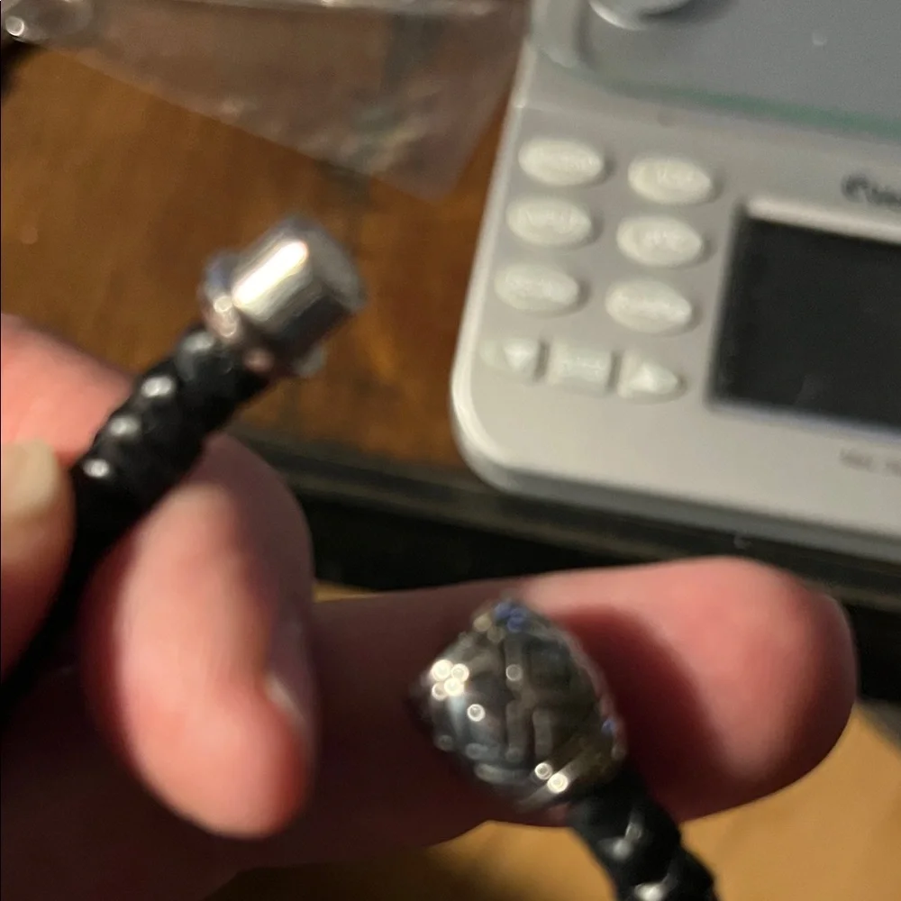 Men's Black Braided Leather Bracelet with Silver & Gold Accents magnetic closure - Picture 2 of 2